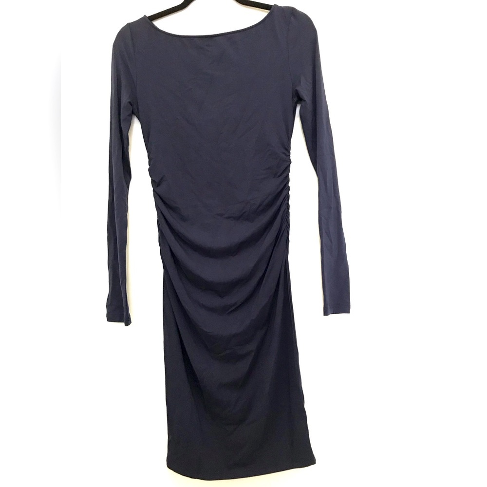 NWT PattyBoutik Ruched Elegant Navy Long Sleeve Dress Size S